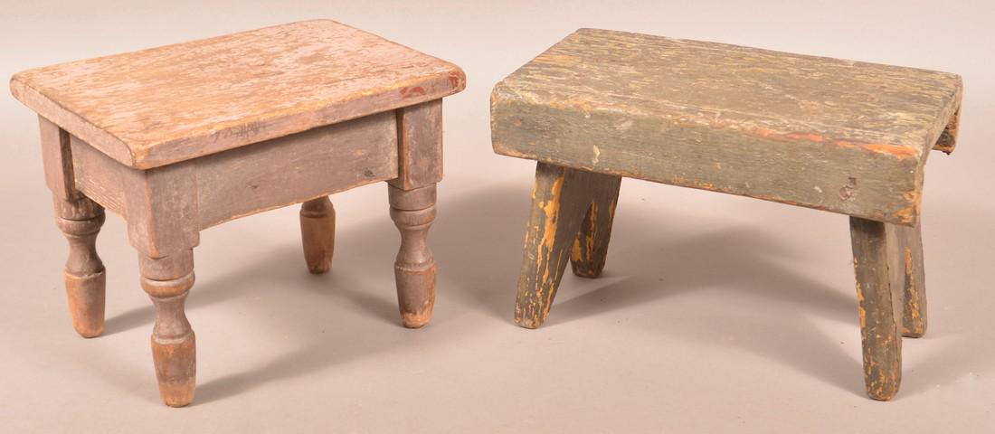 Two Various Antique Painted Wood Stools. (1 of 2)