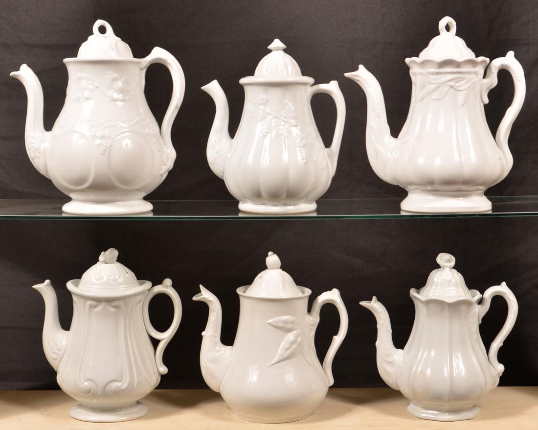 Six Various White Ironstone China Coffee Pots. (1 of 3)