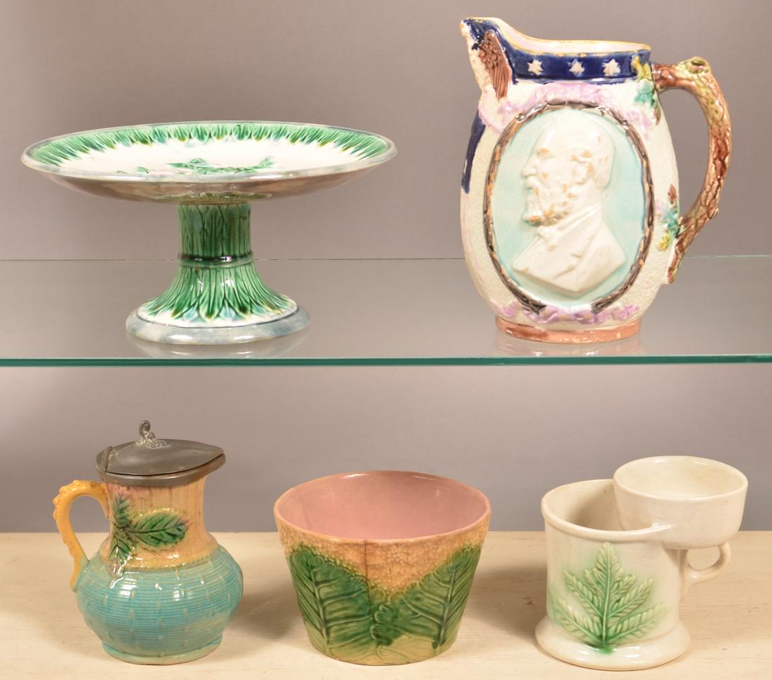 Five Pieces of Majolica Pottery. (1 of 3)