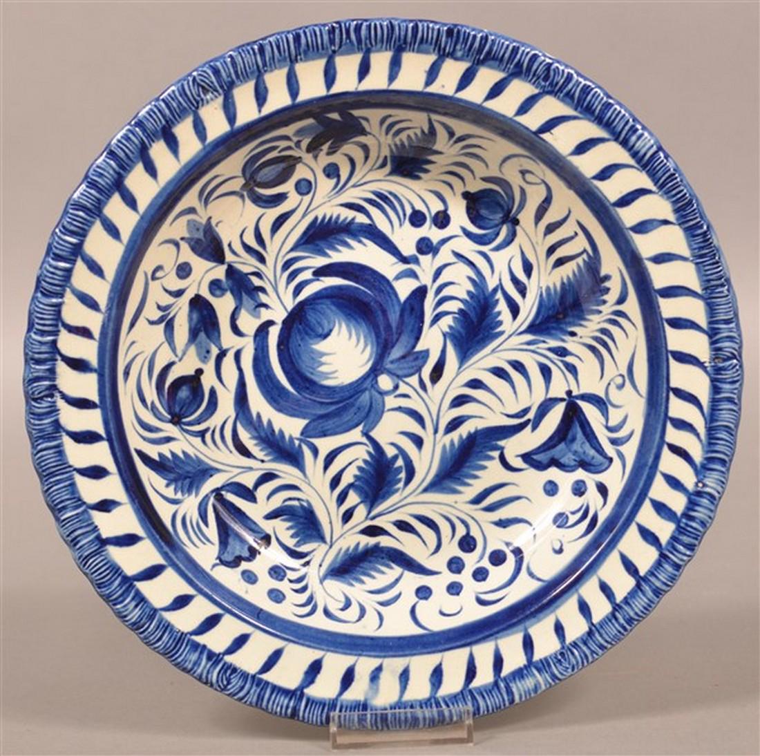 Leeds Soft Paste Blue Decorated Soup Plate. (1 of 2)