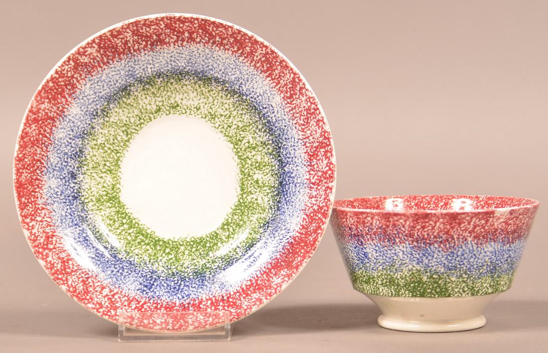 Three Color Spatter China Cup and Saucer. (1 of 2)