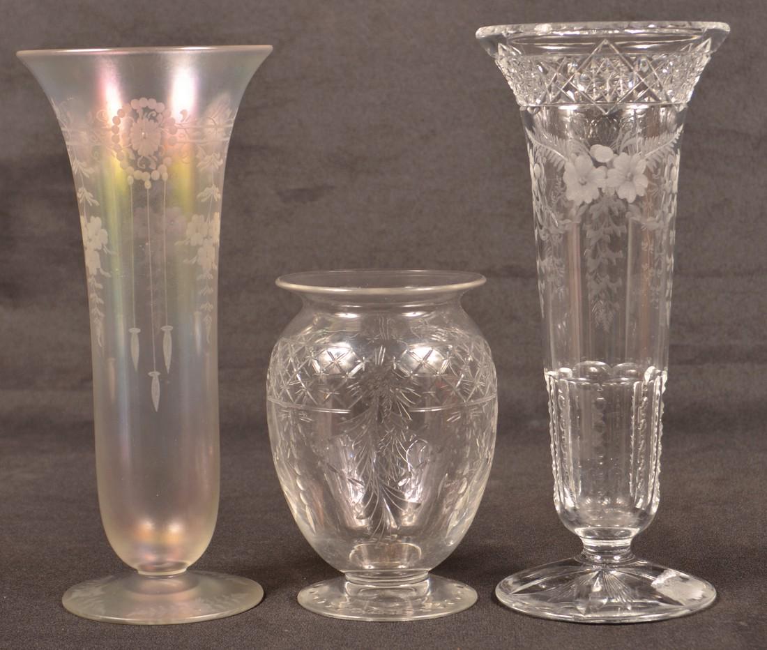 Three Various Signed Hawkes Glass Vases. (1 of 5)