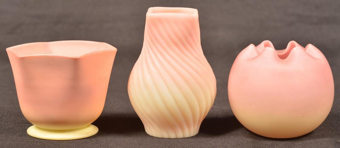 Three Pieces of Burmese Satin Art Glass. (1 of 3)