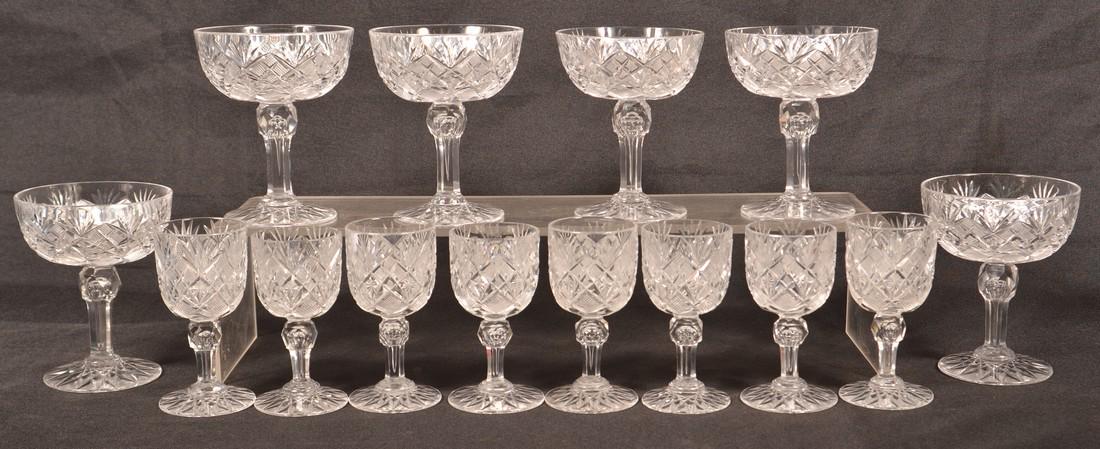 14 Piece Set of American Brilliant Cut Glass Stemware. (1 of 2)