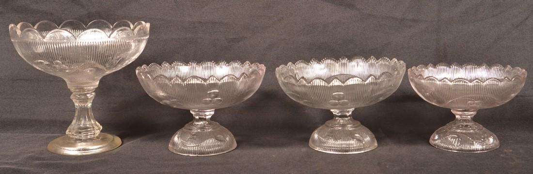 4 Bellflower Colorless Flint Glass Compotes. (1 of 2)