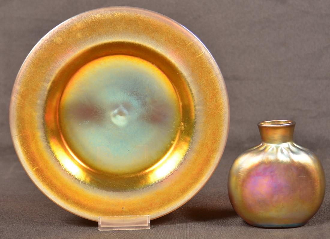 2 Pcs. of Aurene Art Glass Attributed to Steuben. (1 of 5)