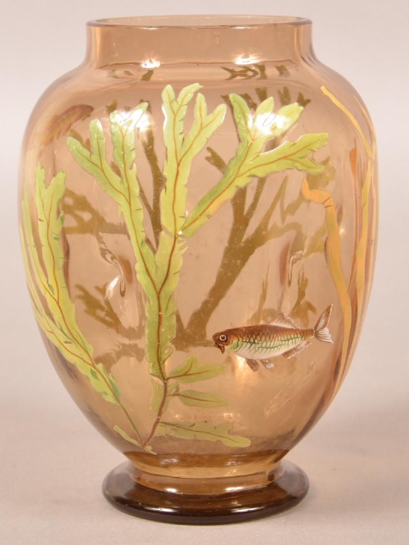 Moser Type Fish and Seaweed Enamel Vase. (1 of 5)