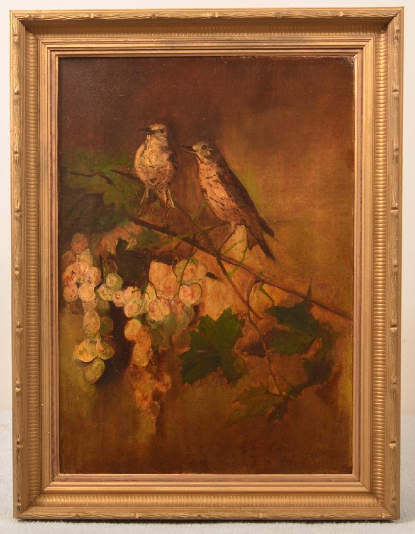 F.D. Devlan Oil on Canvas Birds on Grape Vines. (1 of 4)