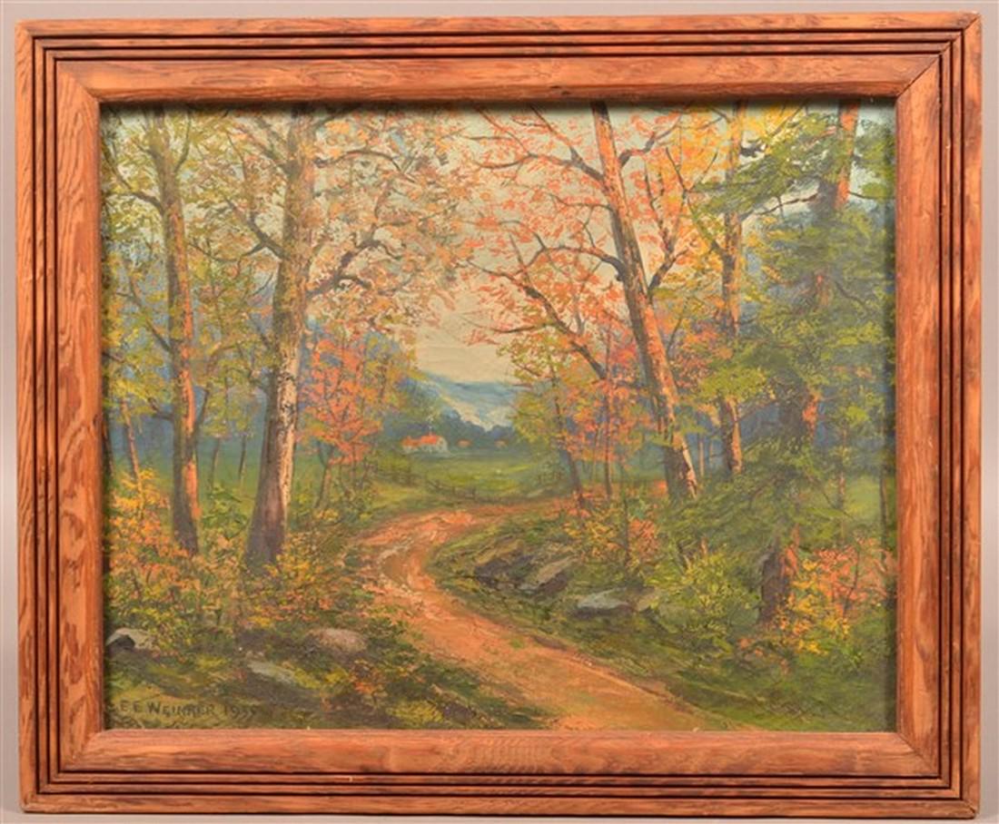 E.E. Weimrer  Oil on Canvas Landscape Painting. (1 of 3)