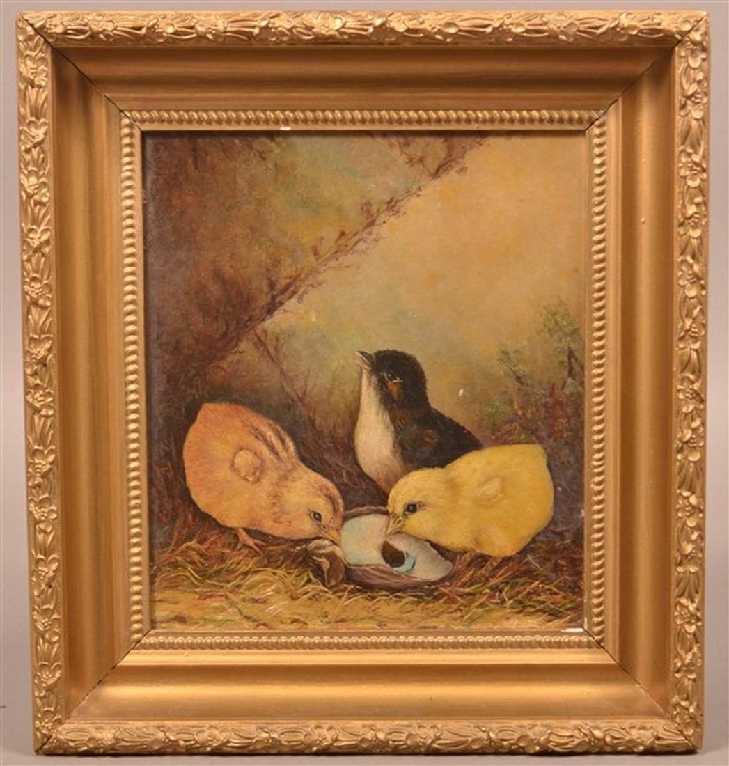 Three Chicks Oil on Artist Board Painting. (1 of 3)