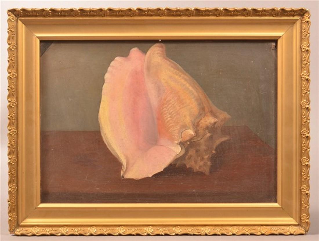 Antique Oil on Artist Board Conch Shell Painting. (1 of 5)