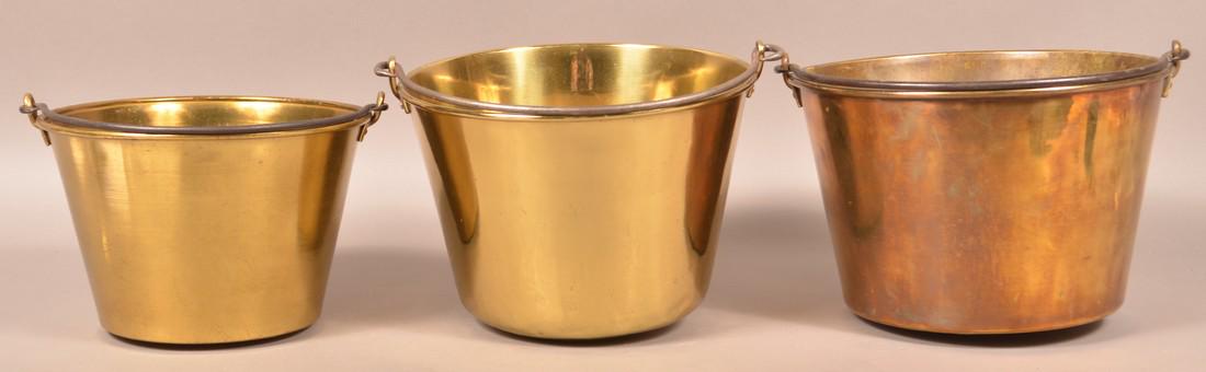 Three Antique Brass Pails with Iron Bail Handles. (1 of 2)