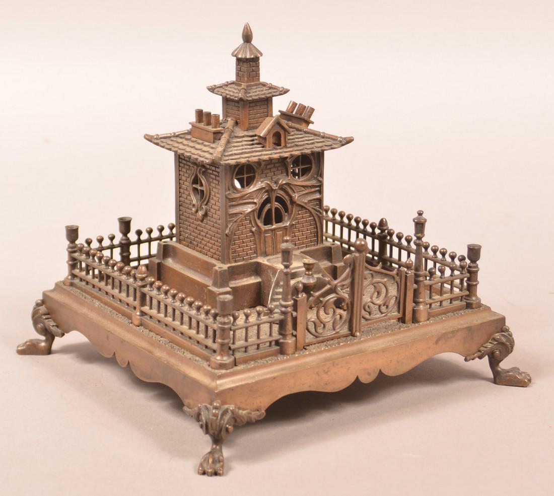 Bronze Art Nouveau Musical Cottage Still Bank. (1 of 4)