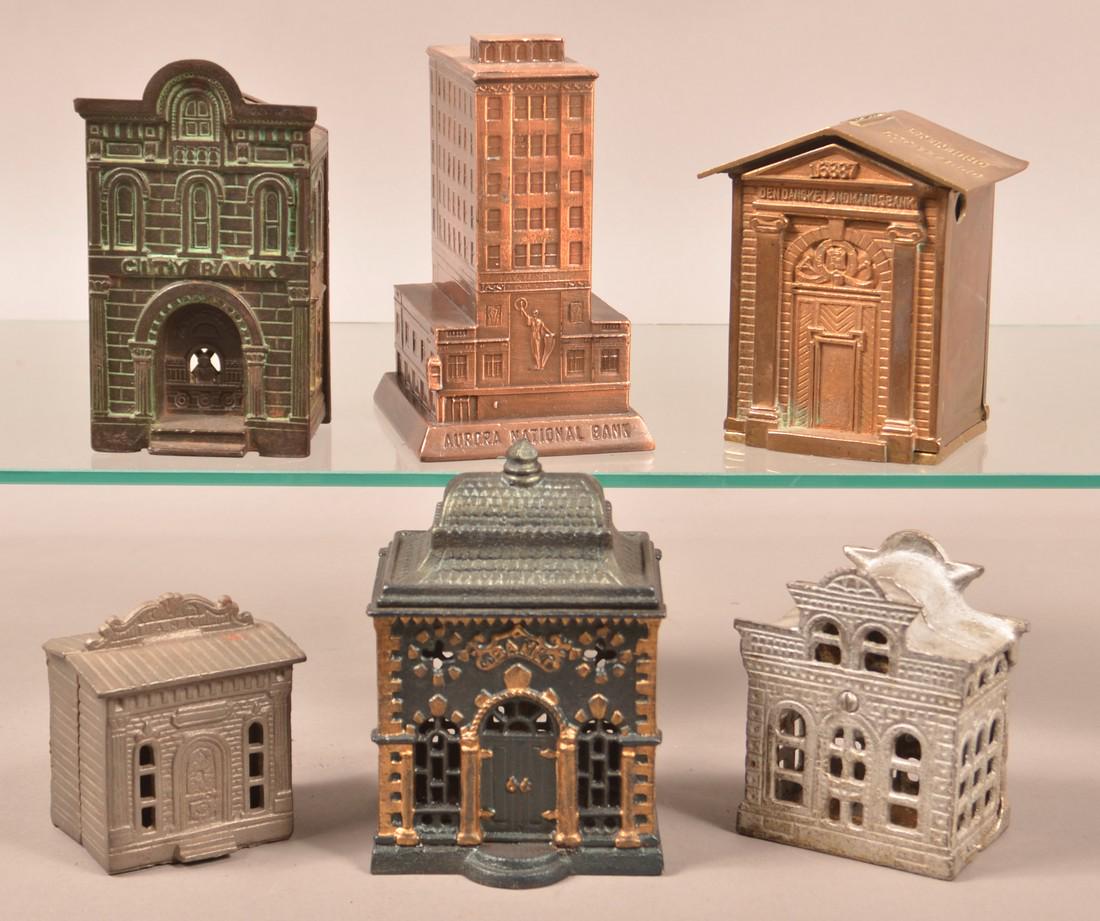 Six Various Cast Metal Building Still Banks. (1 of 3)