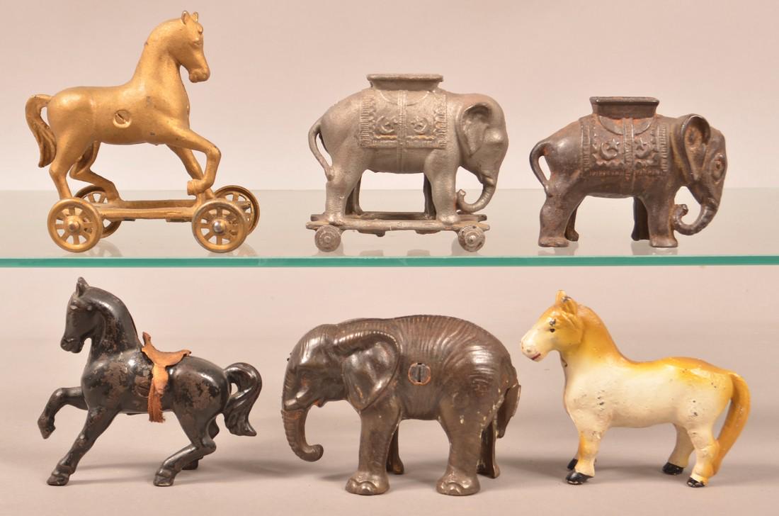 Six Various Cast Iron Animal Figure Still Banks. (1 of 2)