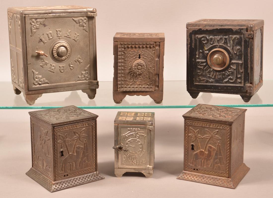 Six Various Cast Iron Safe Still Banks. (1 of 3)