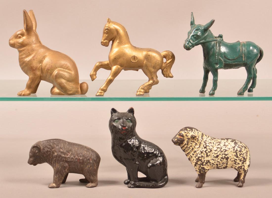 Six Various Cast Iron Animal Figure Still Banks. (1 of 2)