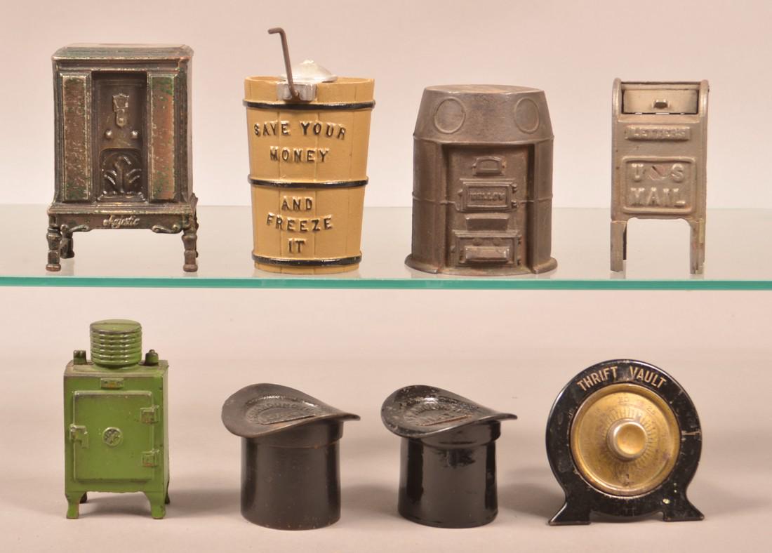 Eight Various Cast Metal Still Banks. (1 of 2)