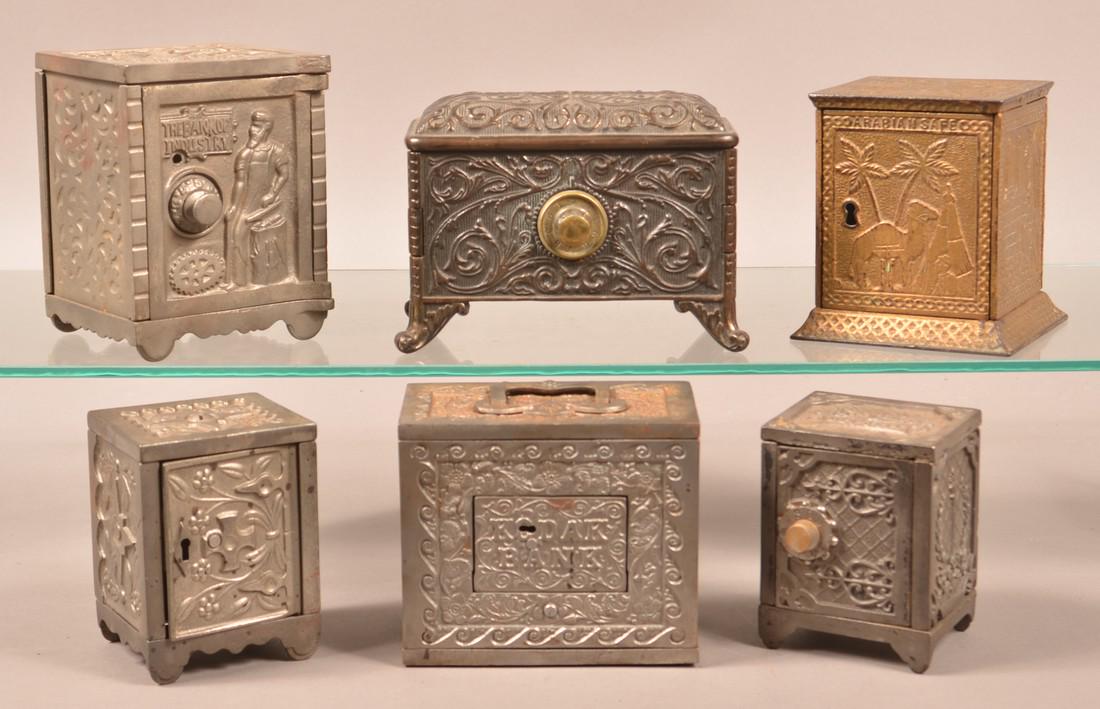 Six Various Cast Iron Safe Still Banks. (1 of 3)