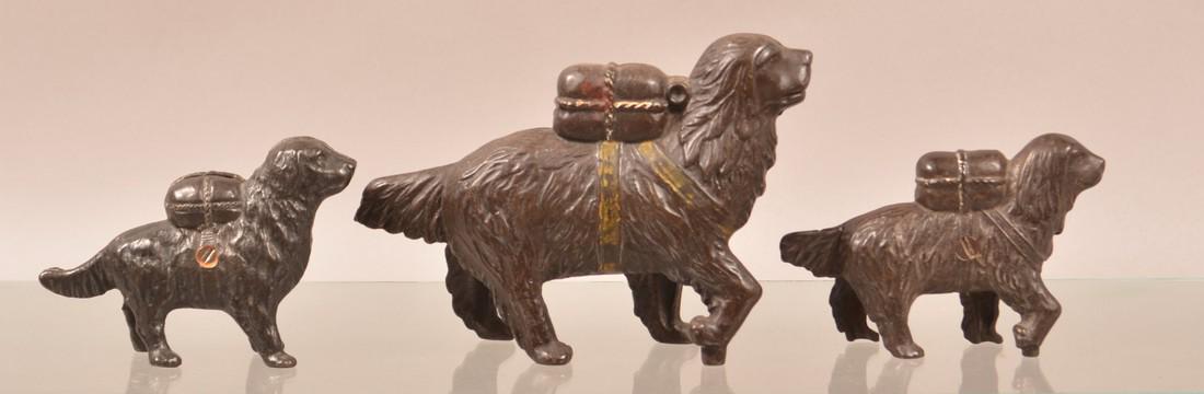 3 Saint Bernard with Pack Cast Iron Still Banks. (1 of 2)