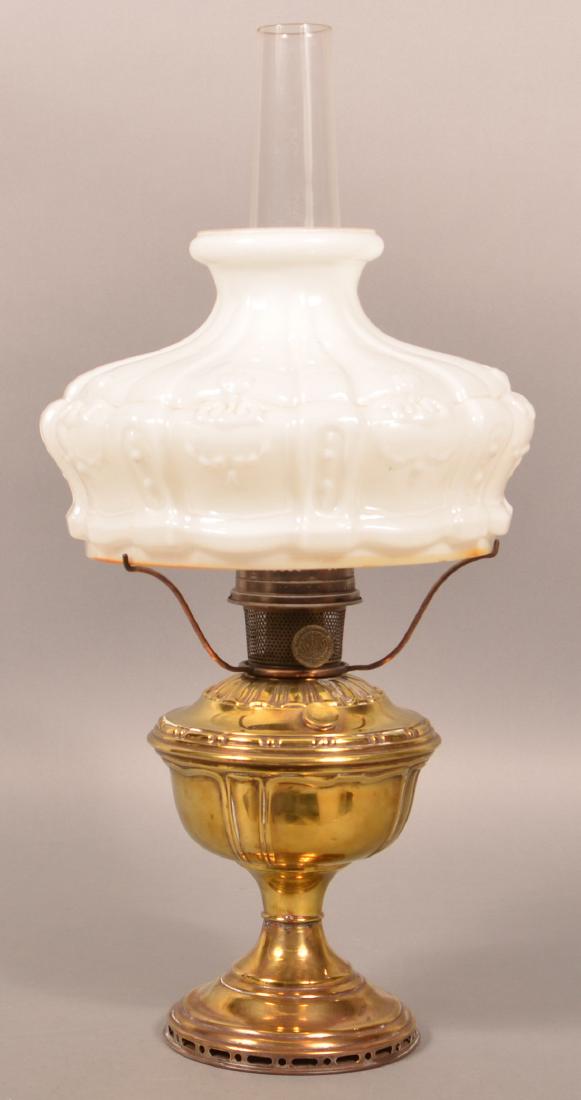 Brass Pedestal Fluid Lamp with Aladdin Burner. (1 of 3)