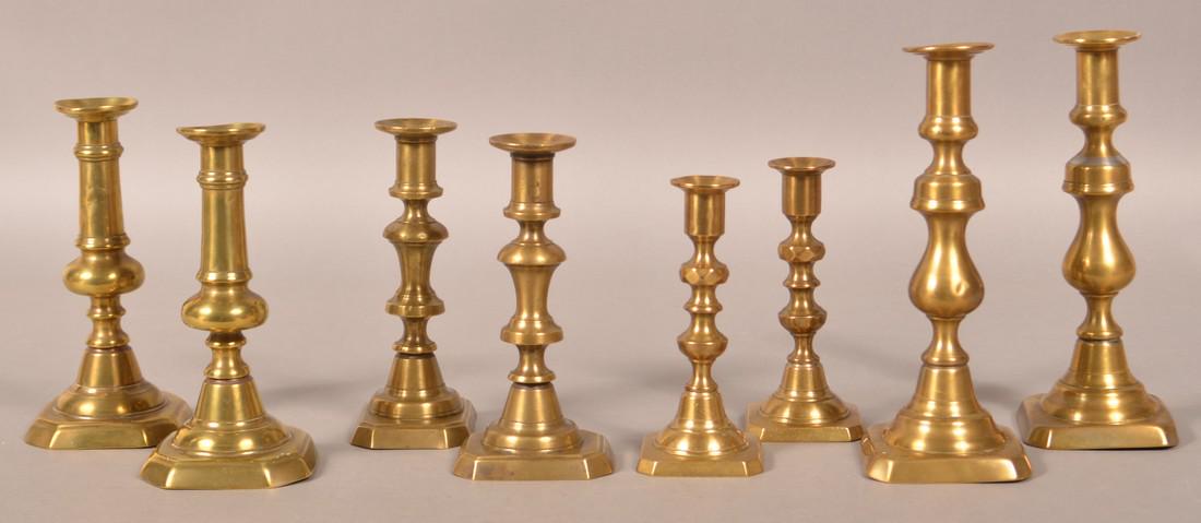 Four Pairs of 19th Century Brass Candlesticks. (1 of 2)
