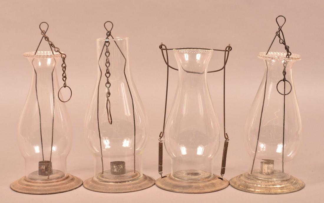 Four Antique Tin Glass Shade Candle Lanterns. (1 of 2)