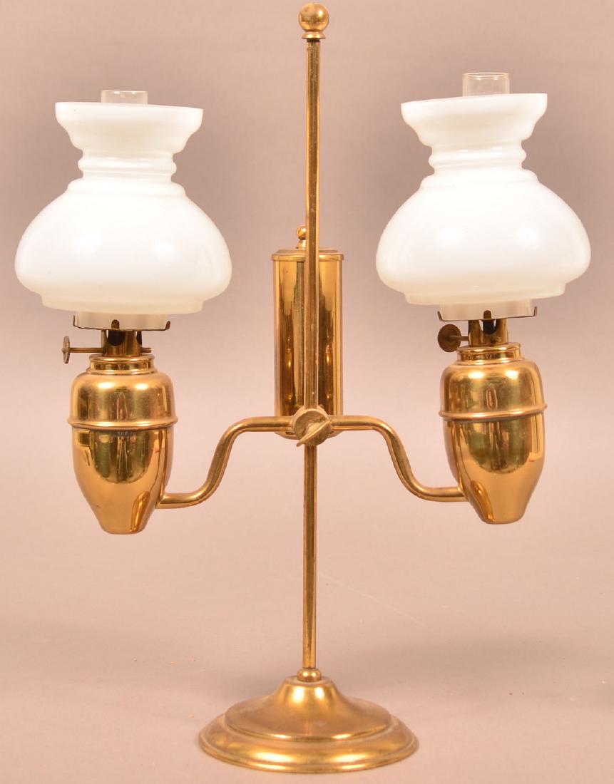 Miniature Brass Double Arm Student Lamp. (1 of 2)