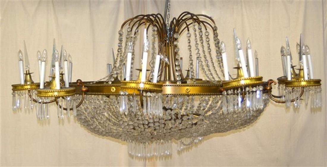 Large Glass Crystals and Gilt Metal Chandelier. (1 of 6)