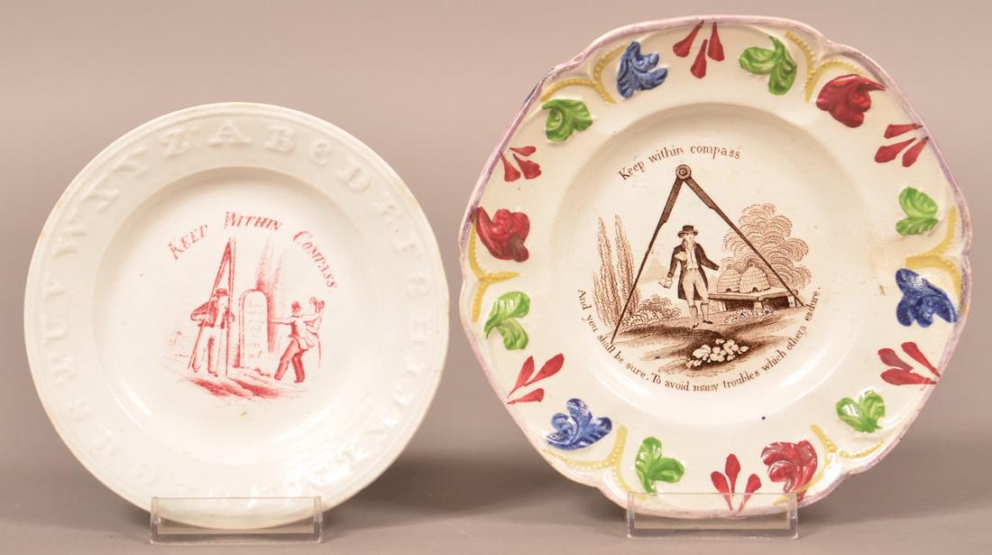 2 Staffordshire Masonic Transfer Toddy Plates. (1 of 1)