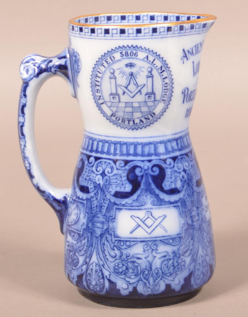 Commemorative Masonic Flow Blue Pitcher. (1 of 4)