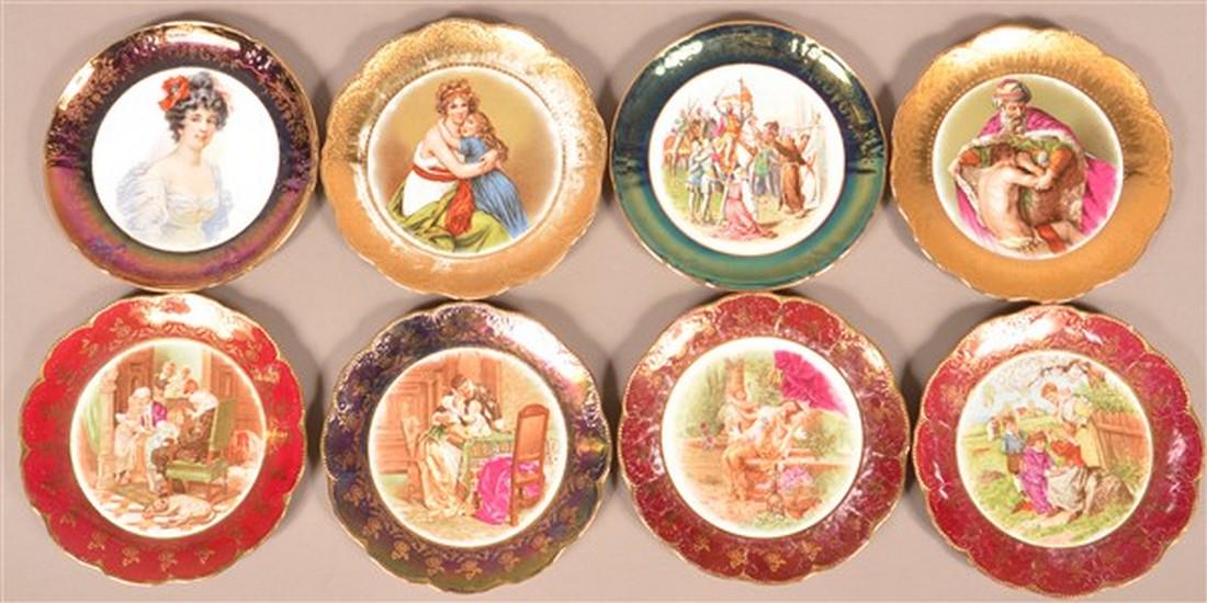 Eight Masonic Transfer Porcelain Plates.: Eight Masonic Portrait/Figural Transfer Porcelain Plates. All signed on back with masonic commadery with dates 1904, 1906 and 1907. Largest measures 8-1/4" diam. Condition: Good with wear.