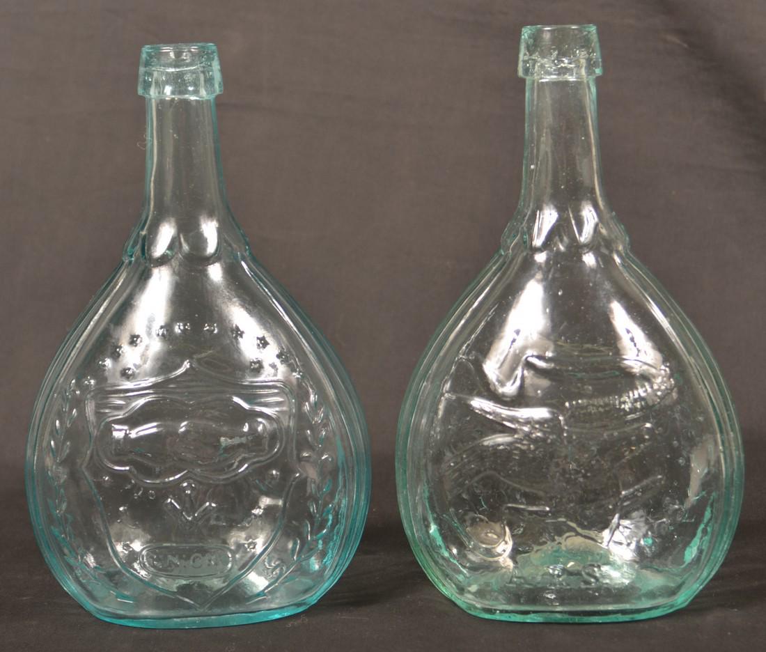 Two Aquamarine Eagle/Union Calabash Bottles. (1 of 3)