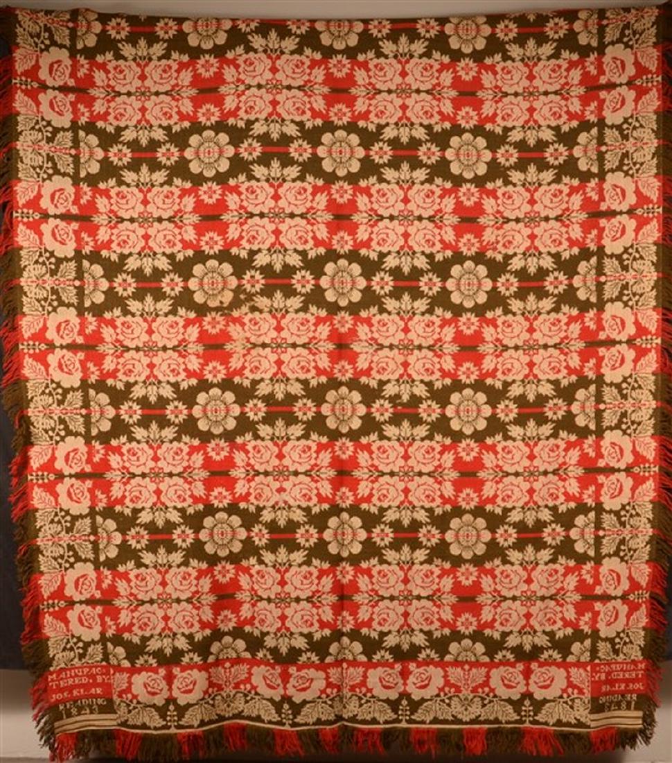 Jos. Klar, Reading (PA) 1843 Woven Coverlet. (1 of 3)