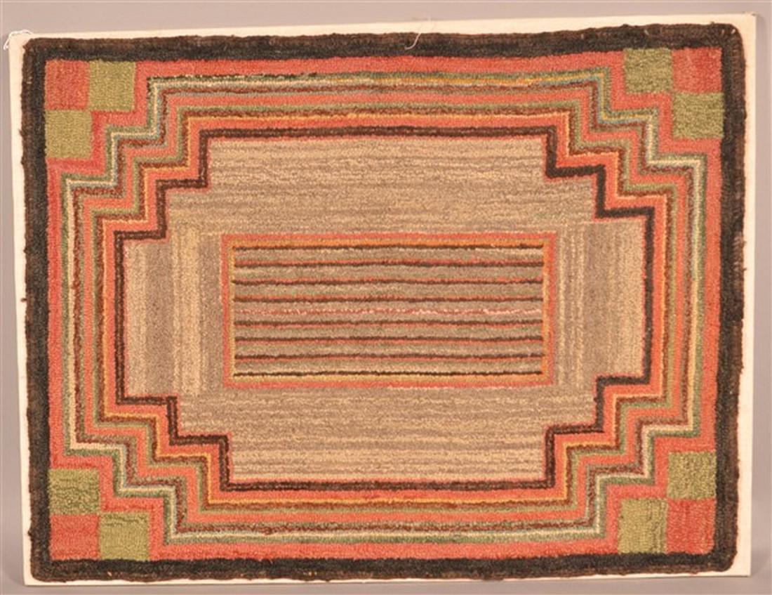 Antique Geometric Design Hooked Rug. (1 of 2)