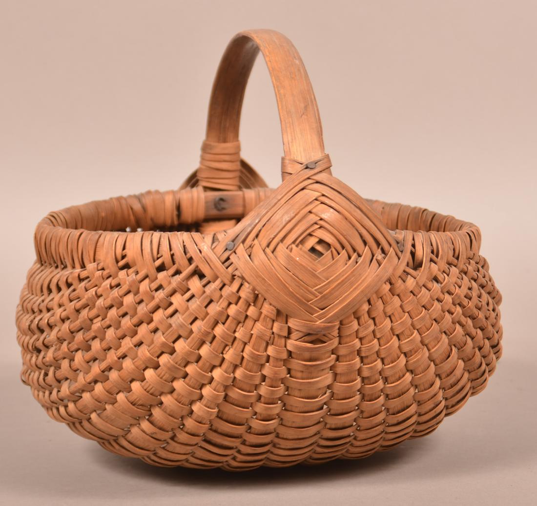 Antique Woven Oak Splint Market Basket. (1 of 3)