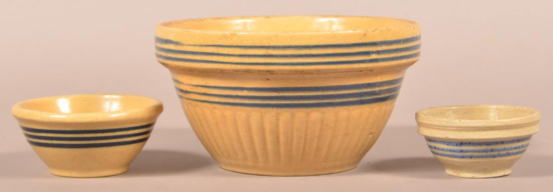 Three Pottery Bowls with Blue band Decoration. (1 of 2)