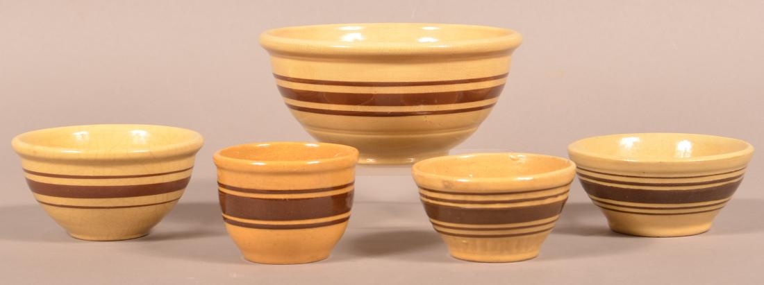 Five Pieces of Brown Band Yellowware. (1 of 2)
