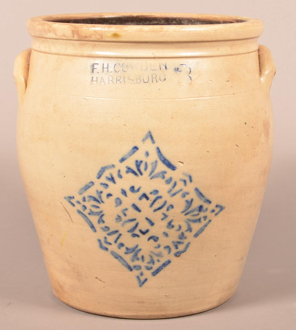F.H. Cowden Three Gallon Stoneware Crock. (1 of 3)