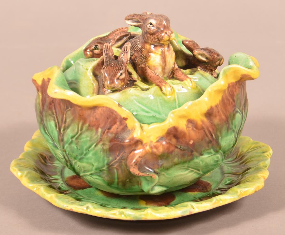 Eureka Majolica Rabbits in Cabbage Covered Bowl. (1 of 6)