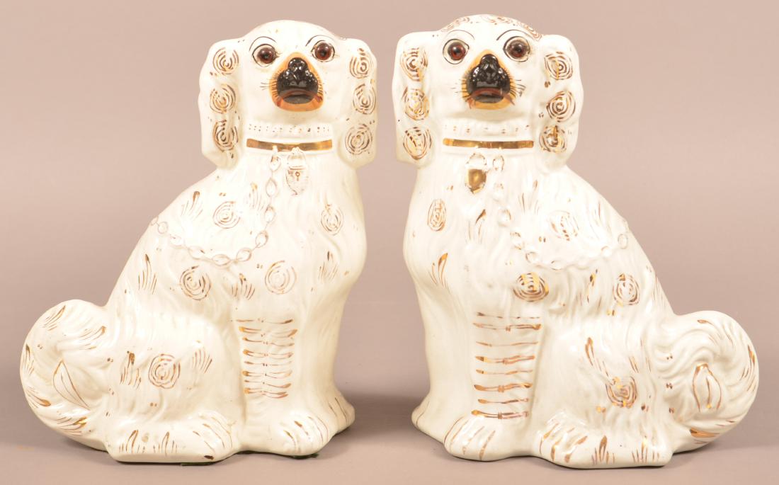 Pair of Staffordshire China Seated Spaniel Figures. (1 of 3)