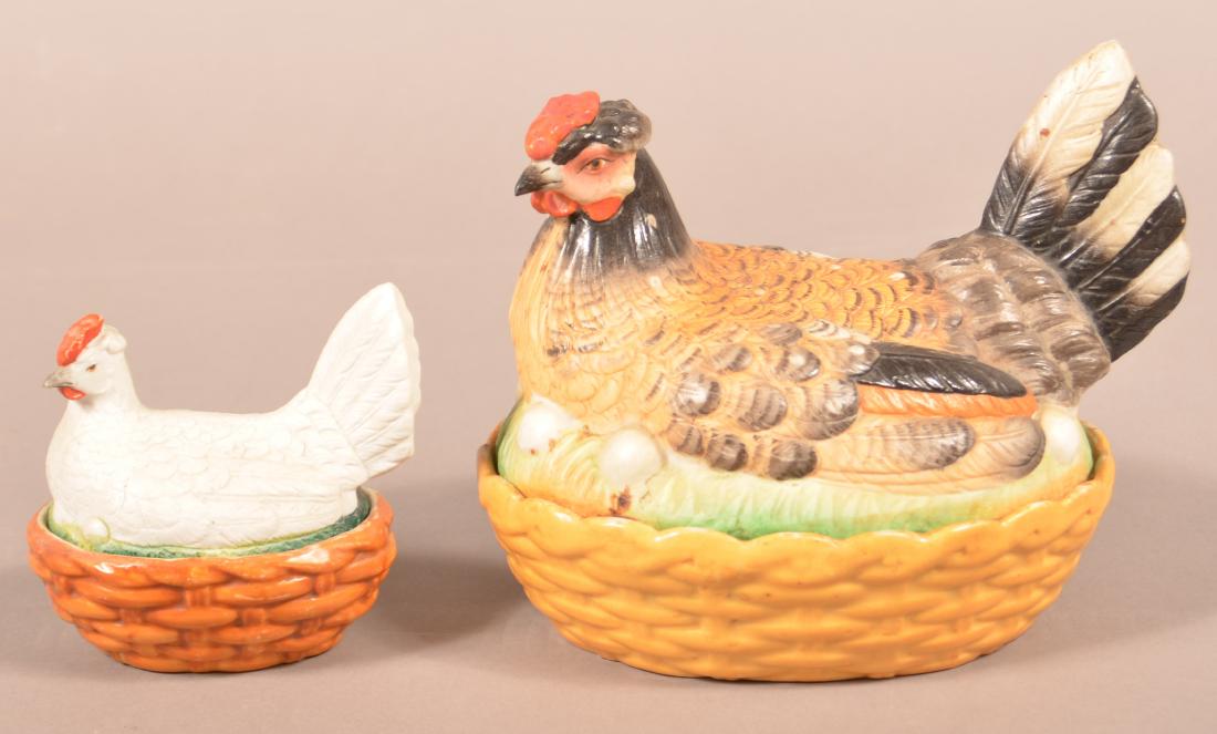 2 Bisque Porcelain Hen on Nest Covered Dishes. (1 of 3)