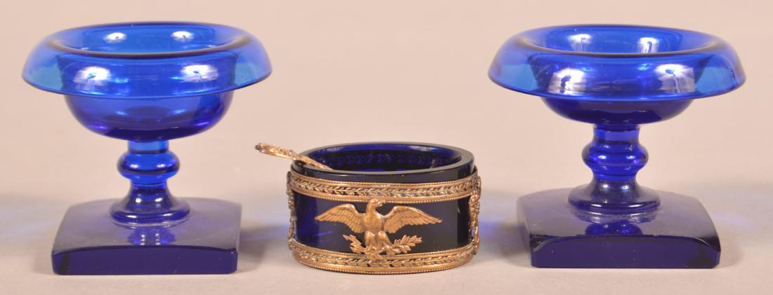 Three 19th Century Cobalt Glass Salts. (1 of 3)