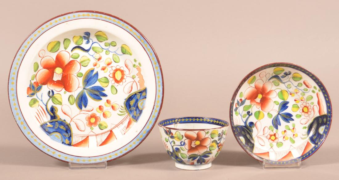 Gaudy Dutch Single Rose Plate, Cup and Saucer. (1 of 2)