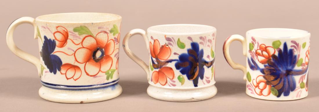 Three Various Gaudy Welsh Child's Size Mugs.: Three Various Gaudy Welsh Child's Size Mugs. Tallest measures 2-1/2"h. Condition: Very good.