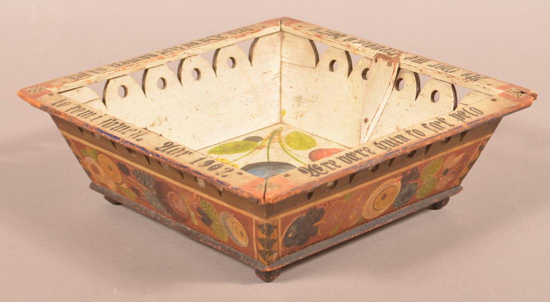 European Paint Decorated Basket Dated 1902. (1 of 5)