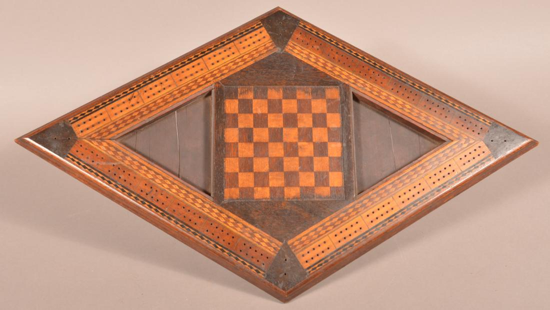 Antique Diamond Shaped Inlaid Game Board. (1 of 3)