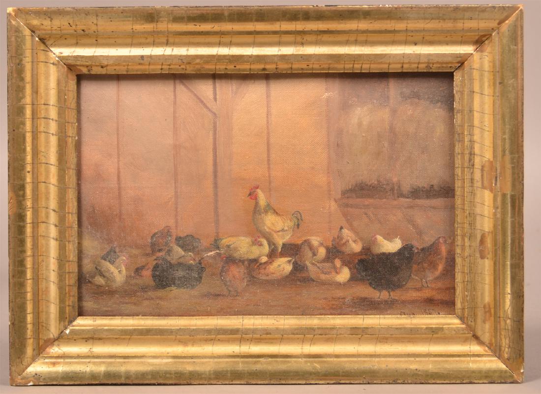 1857 Oil on Canvas Barnyard Scene Painting. (1 of 2)