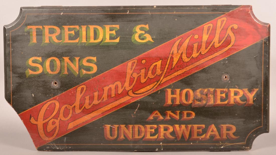 "Columbia Mills" Painted Wood Trade Sign. (1 of 3)