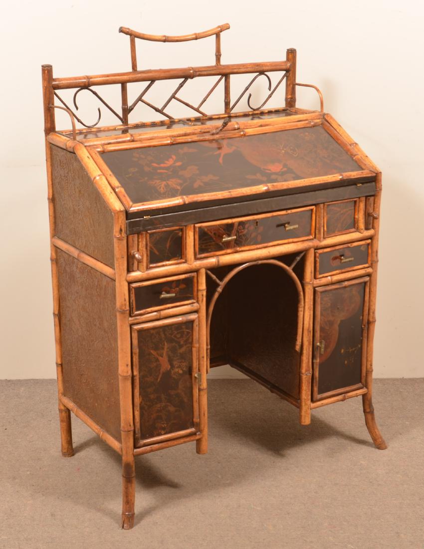 Antique Bamboo Ladies Knee-hole Desk. (1 of 6)